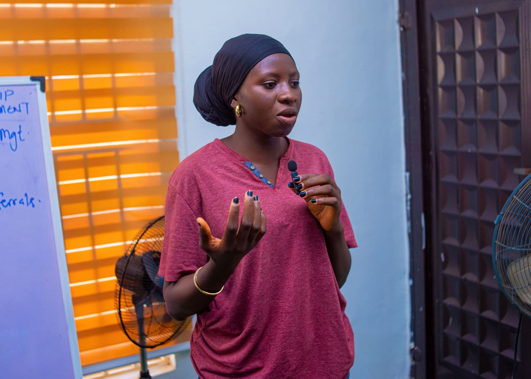 A participant speaking to the class